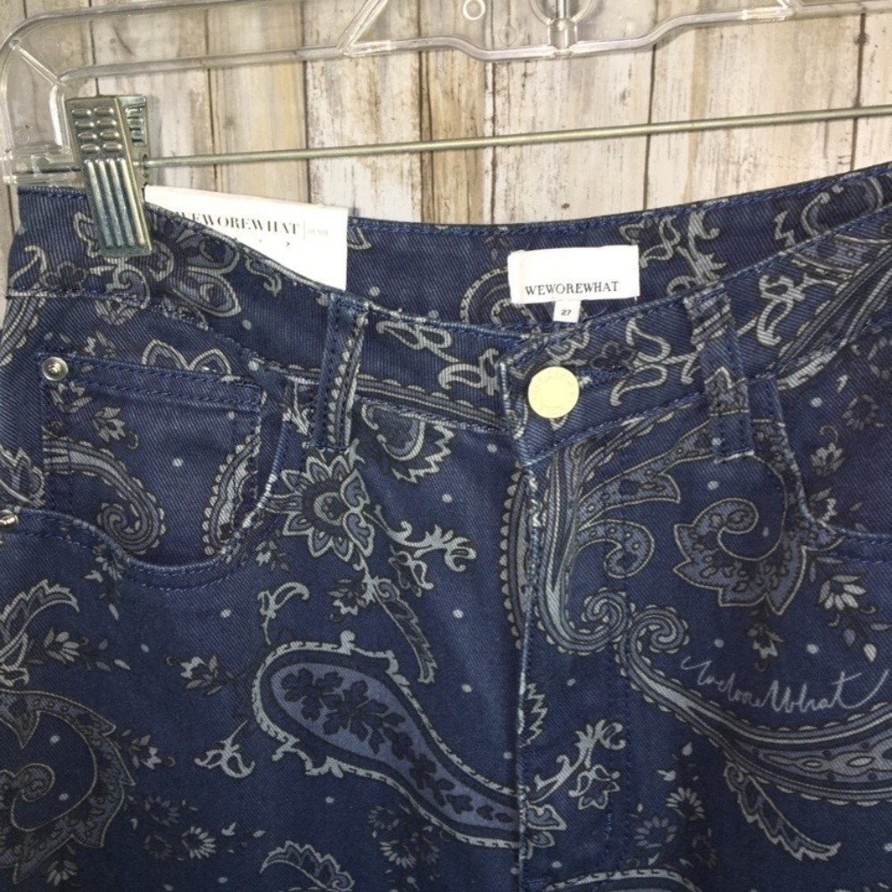NWT WeWoreWhat Icon Paisley Straight Leg Jeans Night Sky Blue Size 27 - Picture 7 of 7
